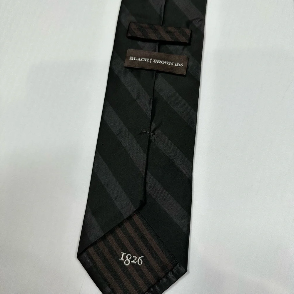 BLACK BROWN 1826 Black Striped Silk Tie